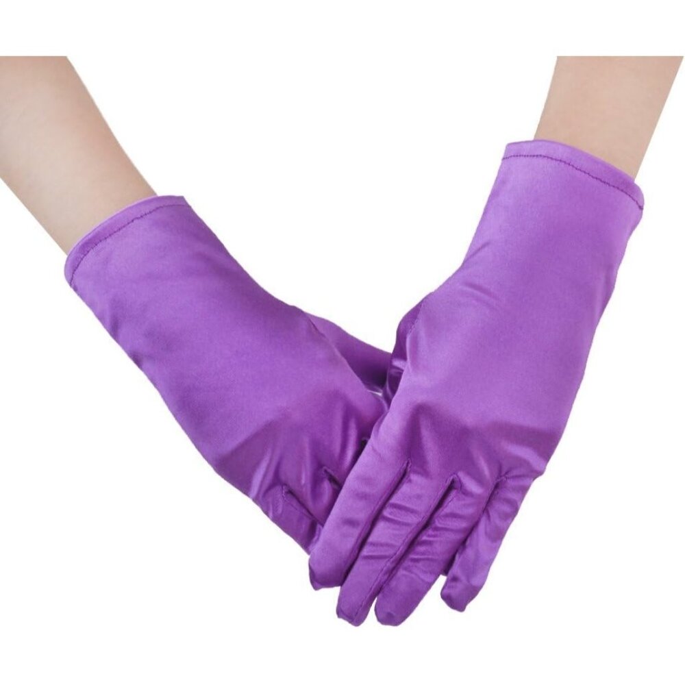 Women's A-Purple Formal Velvet Short Satin Gloves Wedding Banquet Party Prom